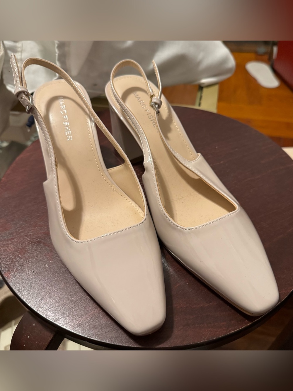 Marc Fisher Nude Patent Slingback Pumps
